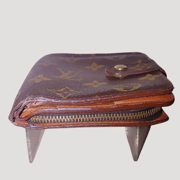 Louis Vuitton Wallet Monogram Compact Brown Leather Snap Closure Zip Coin Pocket - Picture 7 of 13